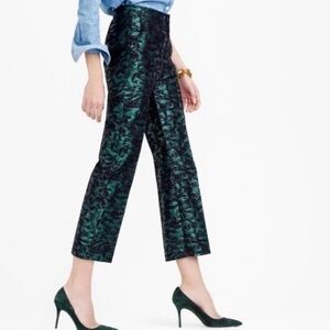 J.Crew Jacquard Green Metallic Cropped Pants